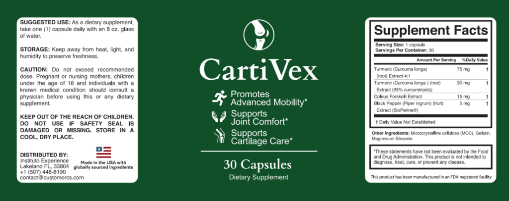CartiVex Supplement Facts label
